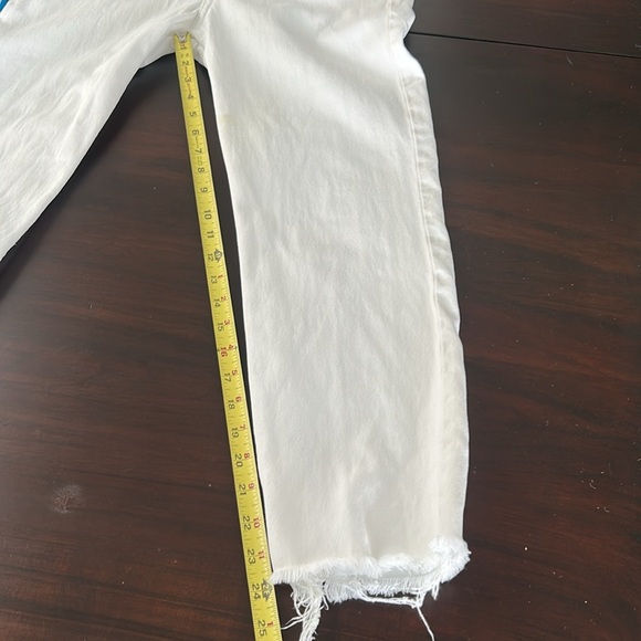 Zara Button Fly High Rise Raw Distressed Hem Straight Leg White Jeans Size 4 - Picture 6 of 13